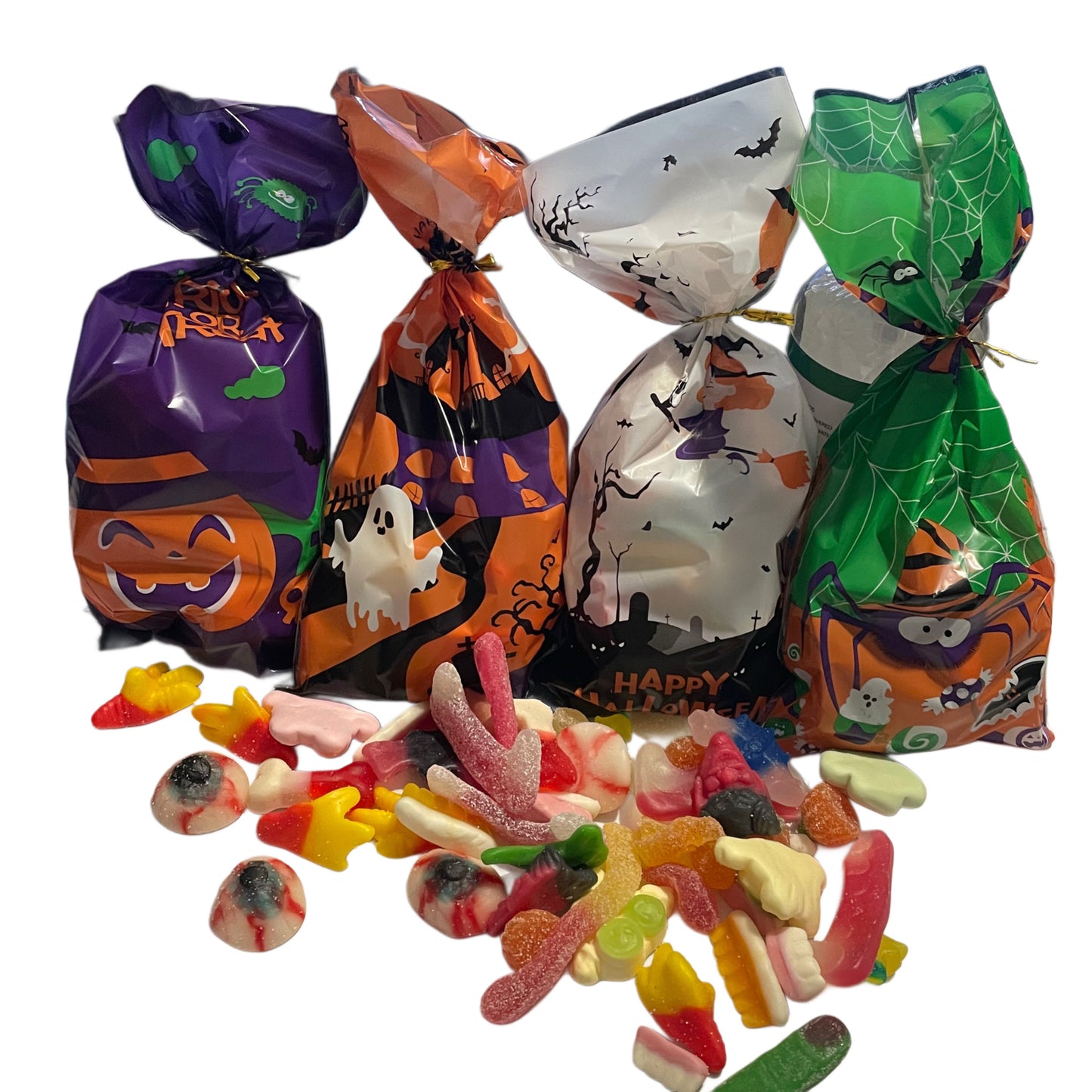 halloween themed sweet bags filled with spooky halloween themed sweets