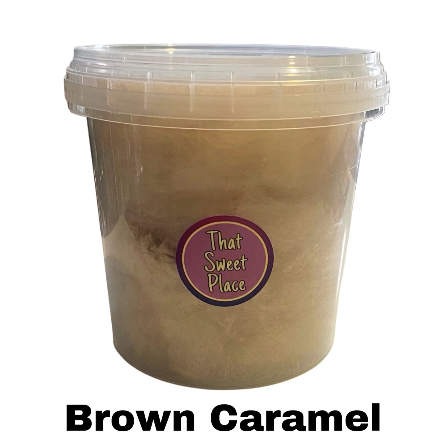 caramel candy floss in one litre tub