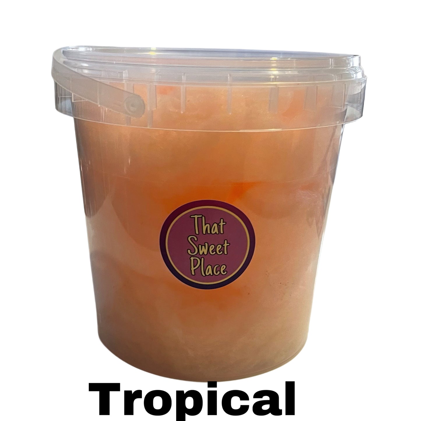 tropical flavour candy floss in one litre buket