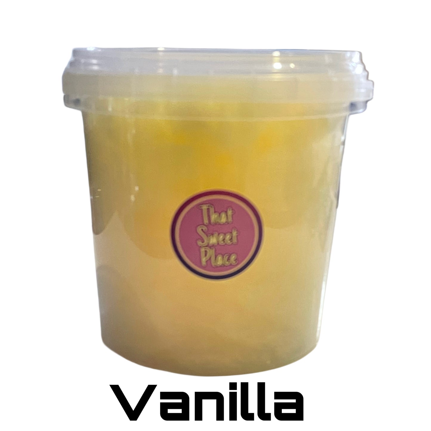 vanilla flavoured candy floss in ` litre tub