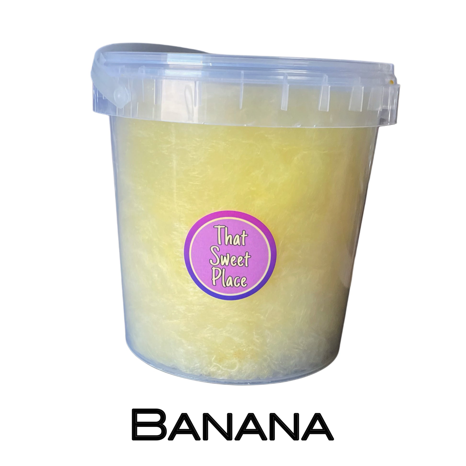 banana candy floss in 1 litre tub