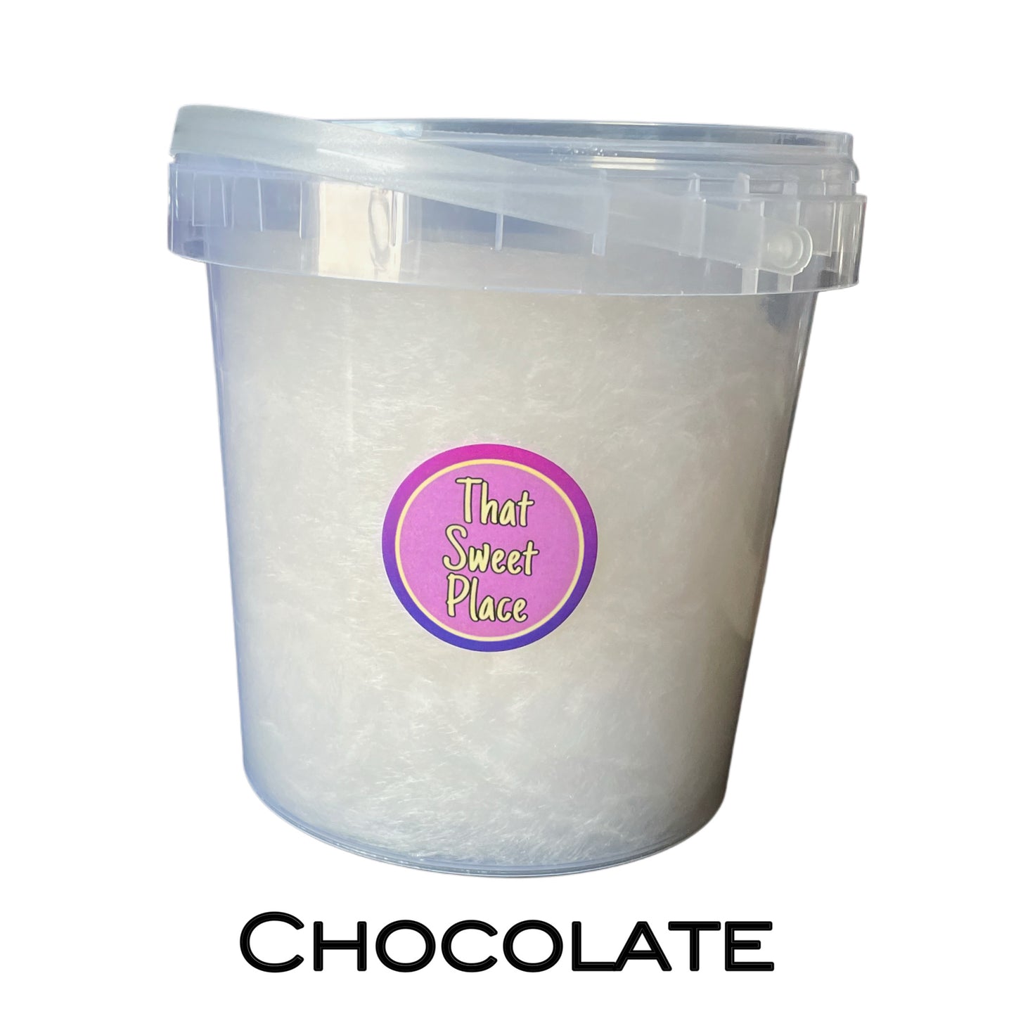 chocolate candy floss in one litre tub
