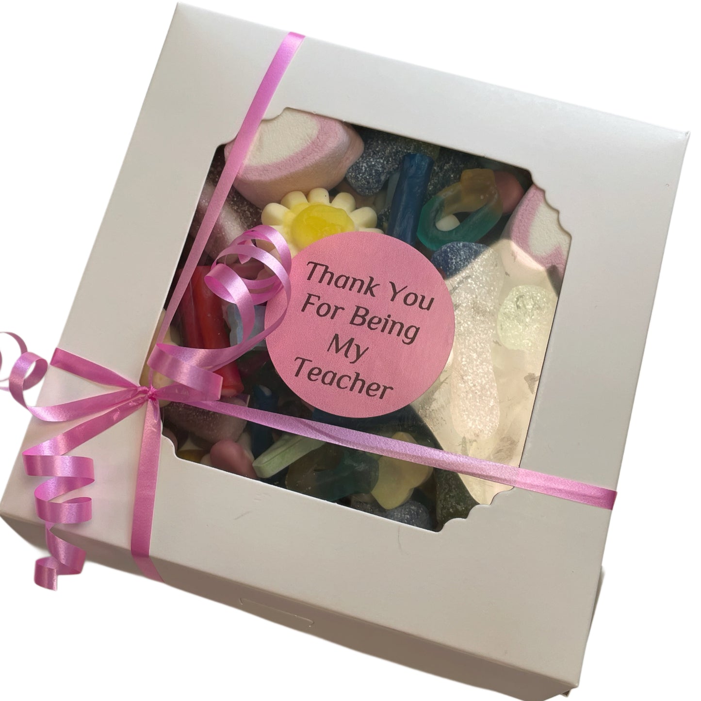 teachers gift box filled with sweet treats that are sure to put a smile on their face