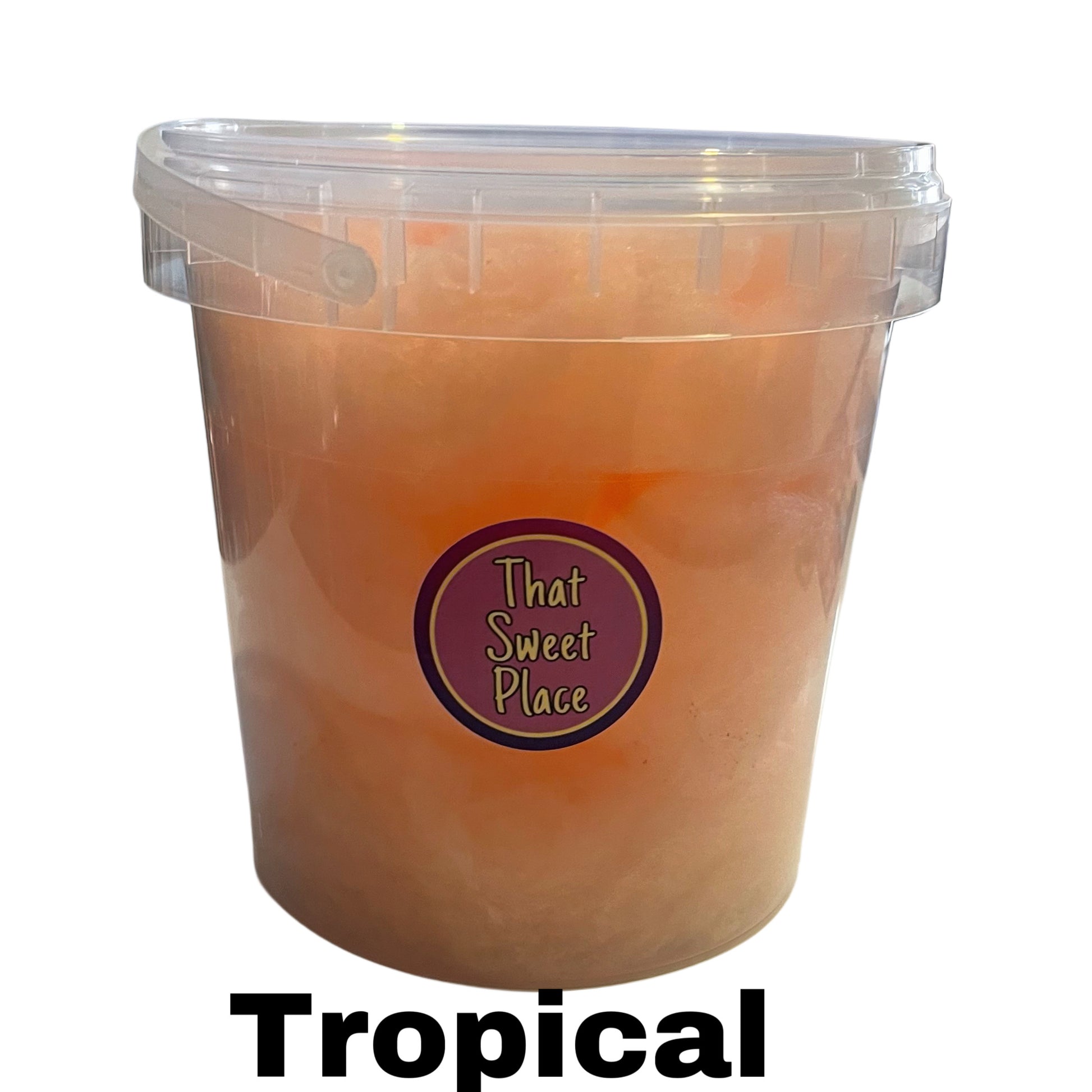 tropical flavour candy floss in one litre buket
